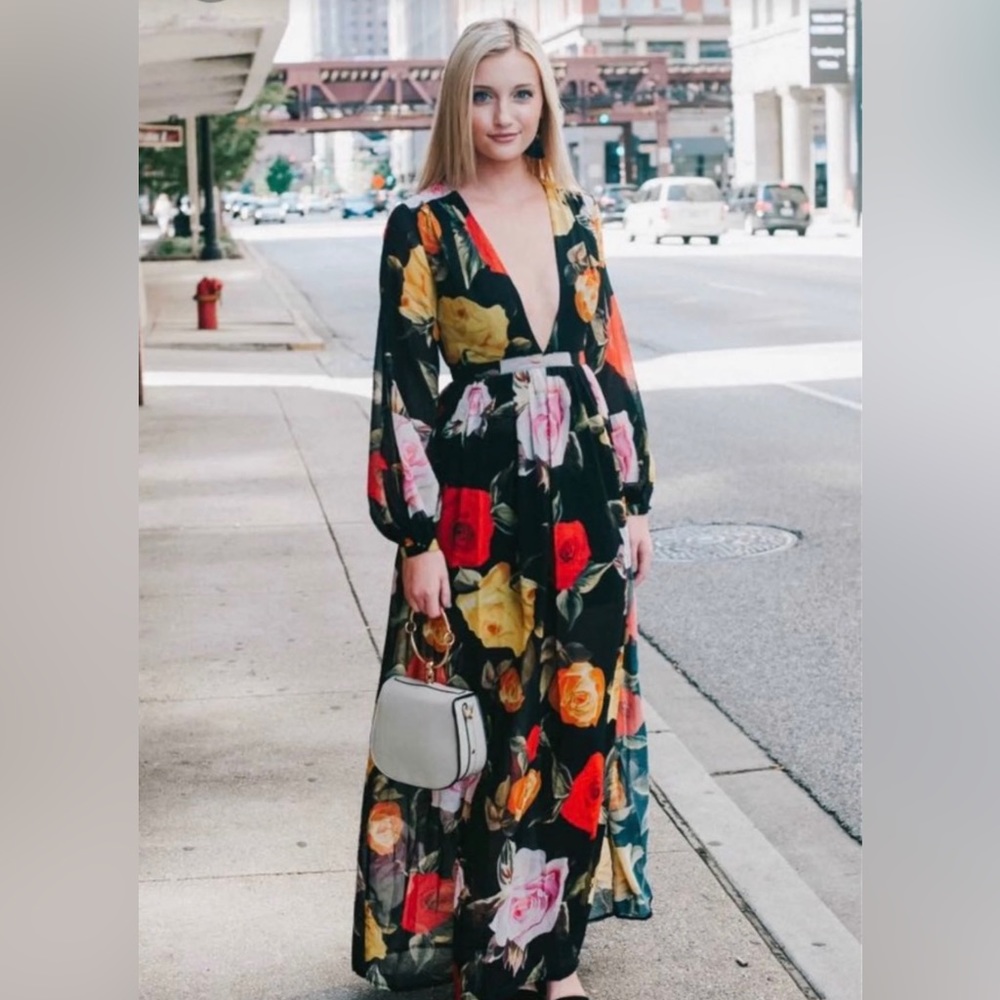 💐BNWT Akira “On Floral” deep V neck floral maxi dress Medium